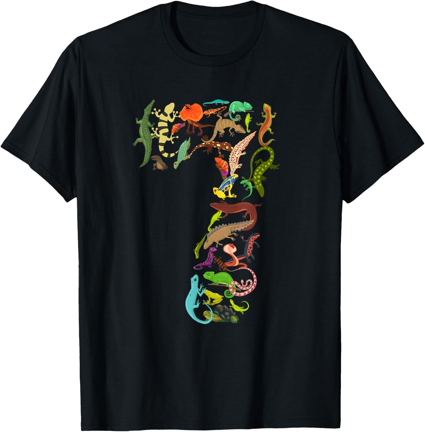 Kids 7th Birthday Reptiles Lizards Themed 7 Year Old Boys T-Shirt - T-Shirt | Black