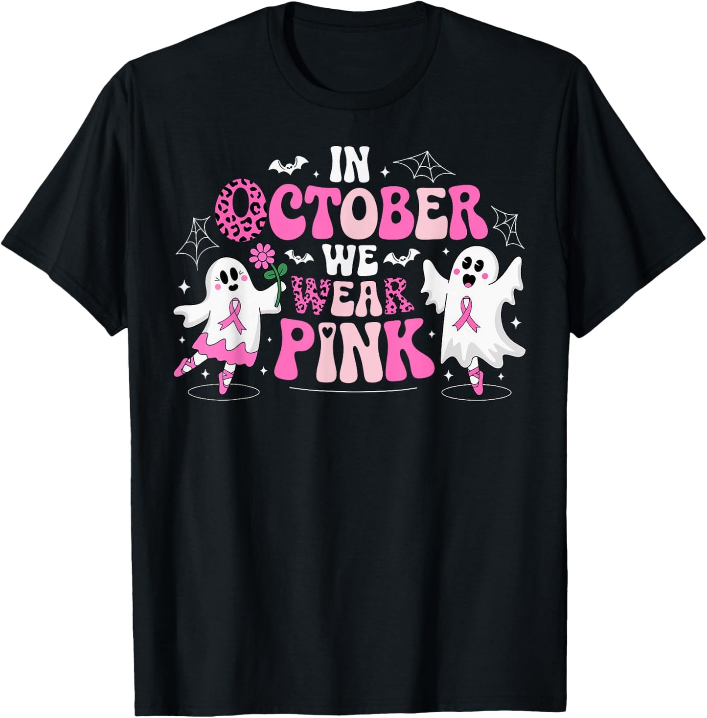 In October We Wear Pink Ballet Ghost Teacher Breast Cancer T-Shirt - T-Shirt | Black