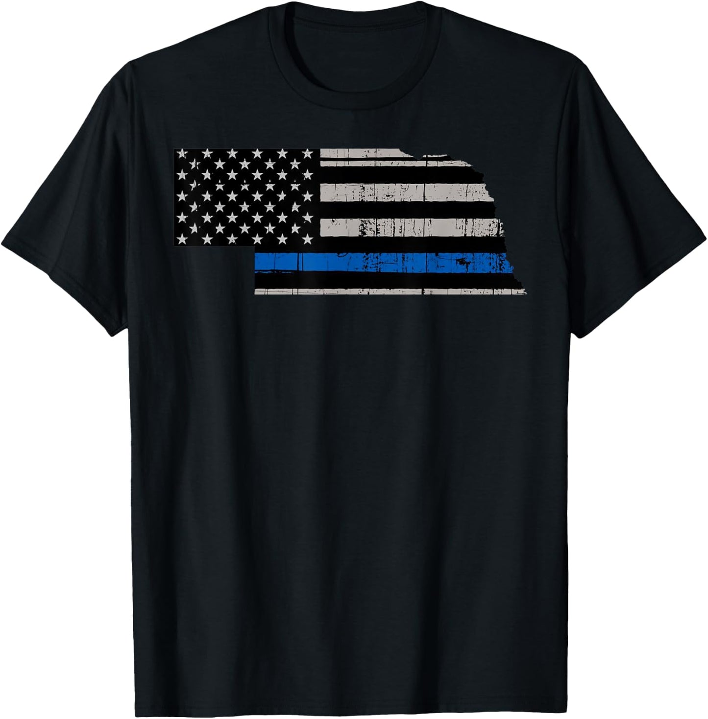 Support Law Enforcement Nebraska Police Officer Blue T-Shirt - T-Shirt | Black