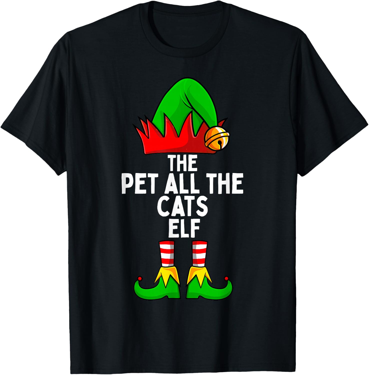 Pet All the Cats Elf Matching Family Christmas T-Shirt - T-Shirt | Black