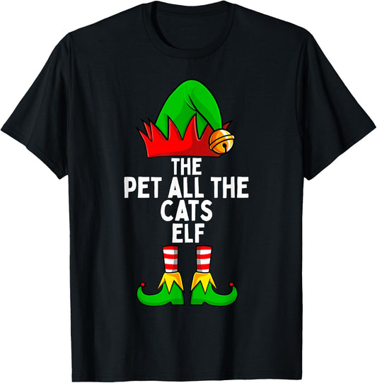 Pet All the Cats Elf Matching Family Christmas T-Shirt - T-Shirt | Black