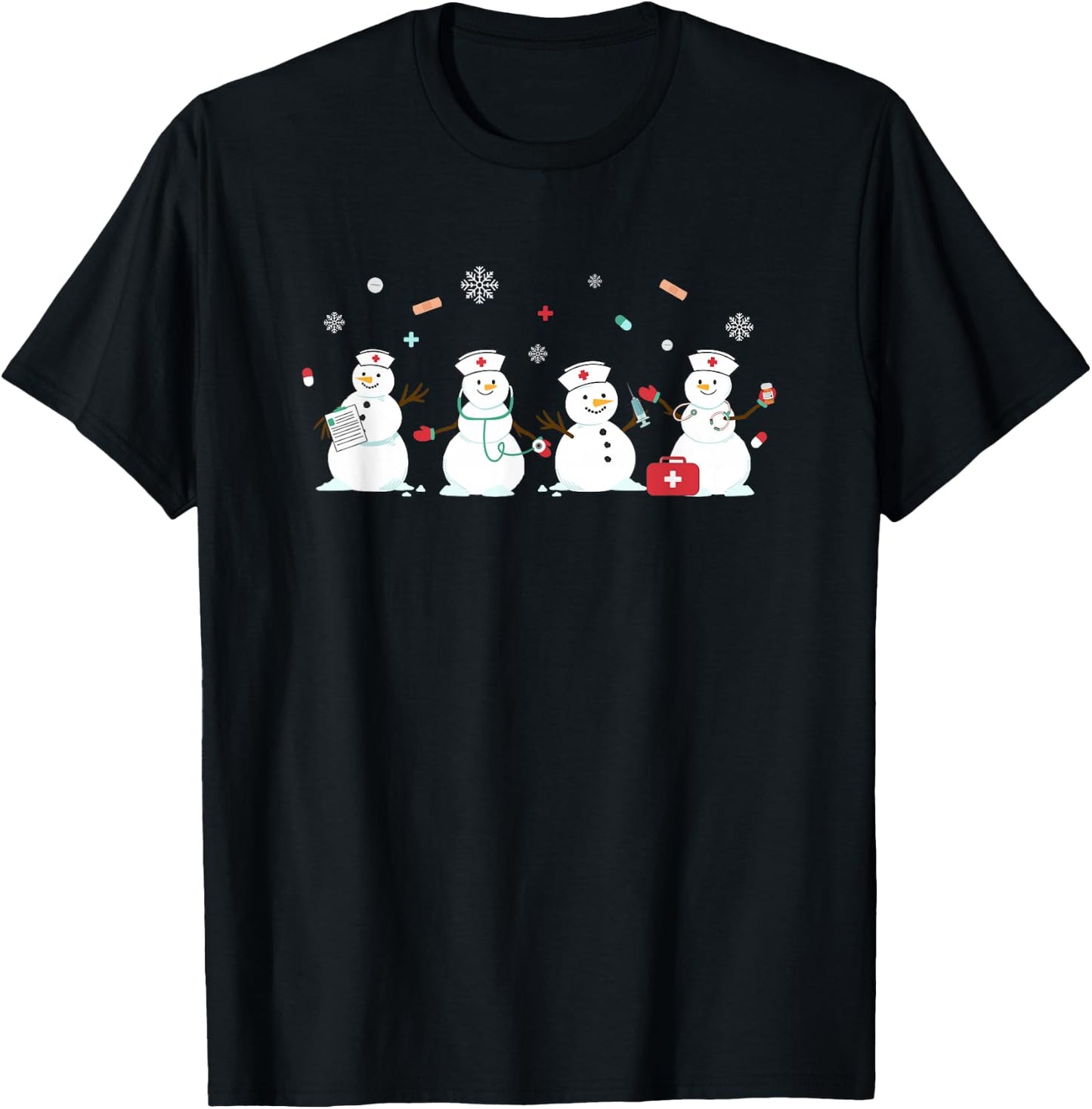 Funny Snowman Nurse Christmas Healthcare Holiday NICU Nurse T-Shirt - T-Shirt | Black