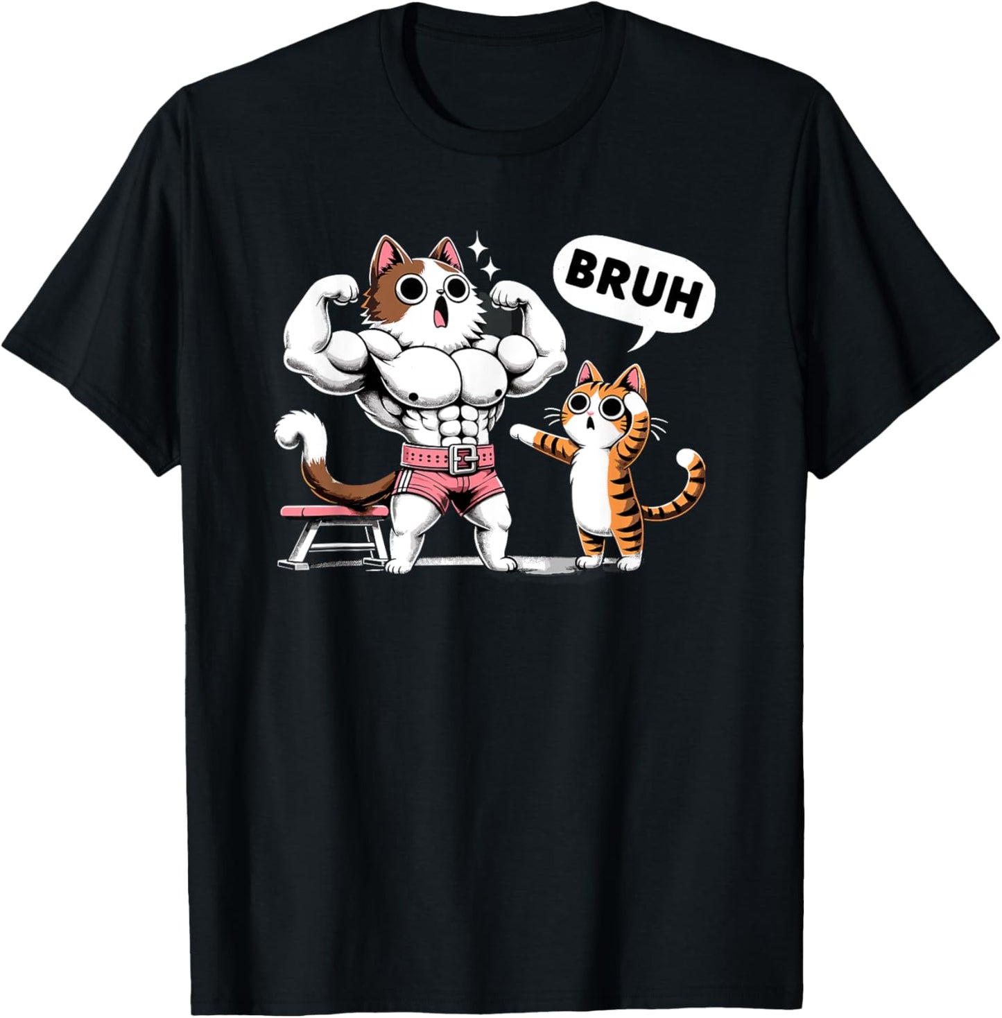 Gym Cats Bruh Meme Training Say Jokes Animal T-Shirt - T-Shirt | Black