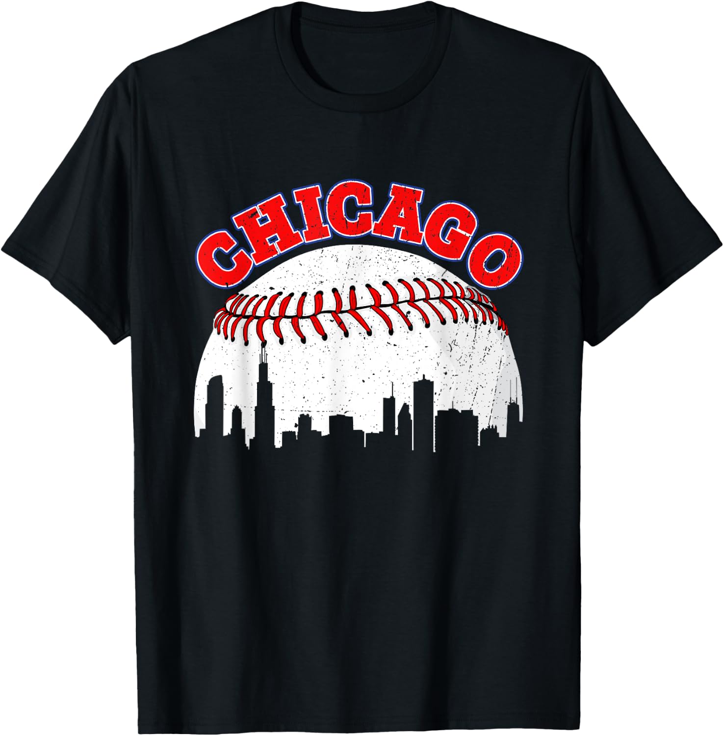 Distressed Baseball Chicago Cityscape Women T-Shirt - T-Shirt | Black
