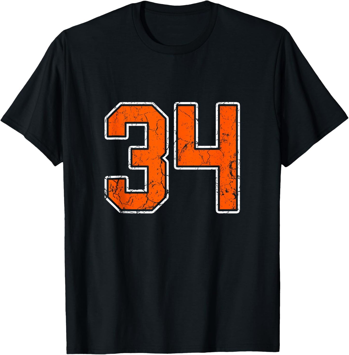 Distressed Orange White Number 34 Jersey Player Uniform #34 T-Shirt - T-Shirt | Black