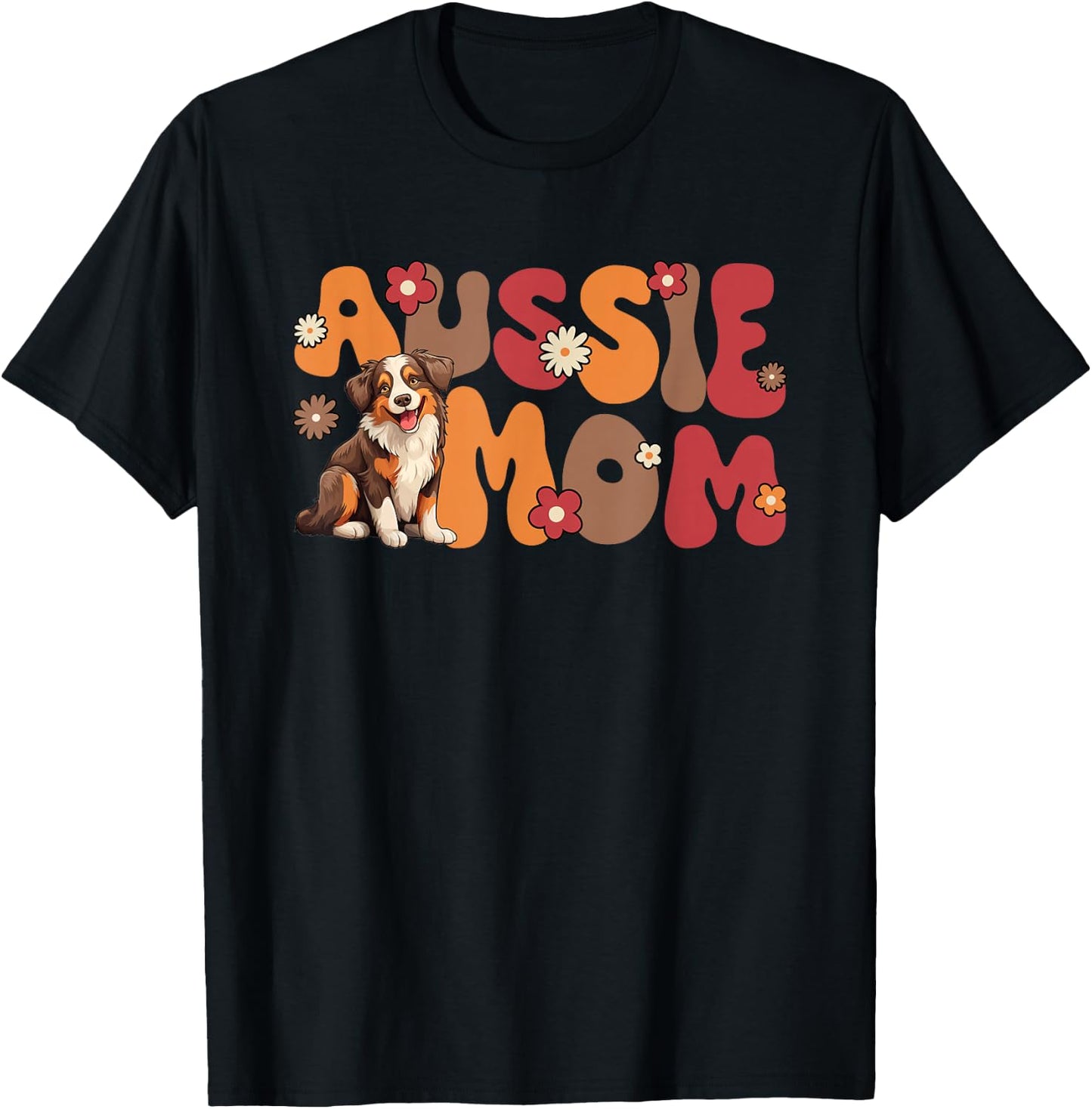 Australian Shepherd Red Tri Groovy Aussie mom T-Shirt - T-Shirt | Black