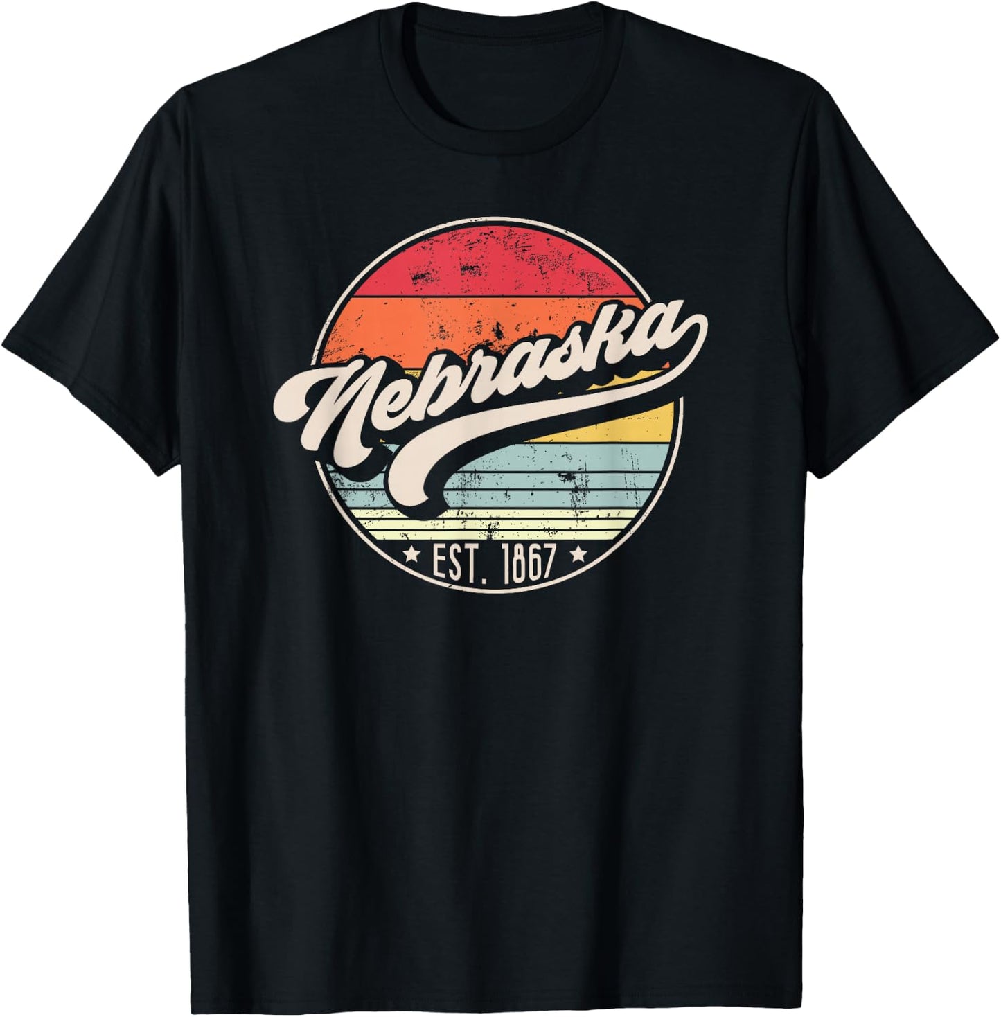Retro Nebraska Home State NE Cool 70s Style Sunset T-Shirt - T-Shirt | Black