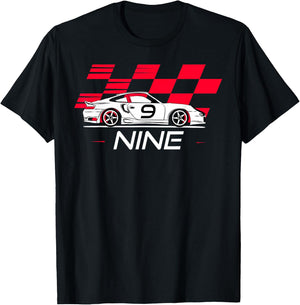 Race Car 9th Birthday Nine Year Old Boy Party T-Shirt - T-Shirt | Black