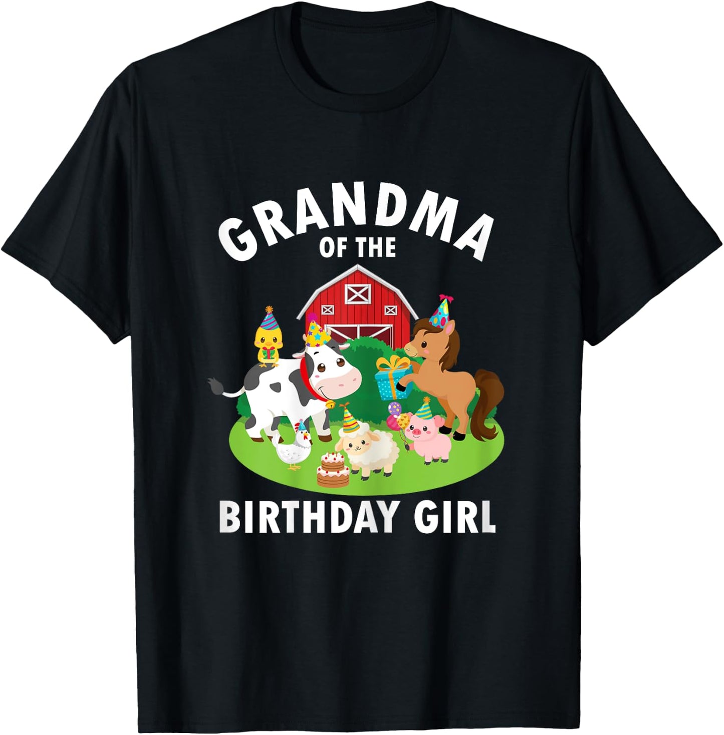 Grandma Of The Birthday Girl Farm Animals Farm Theme Party T-Shirt - T-Shirt | Black