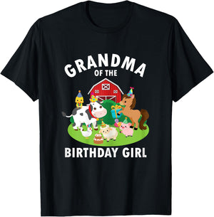 Grandma Of The Birthday Girl Farm Animals Farm Theme Party T-Shirt - T-Shirt | Black