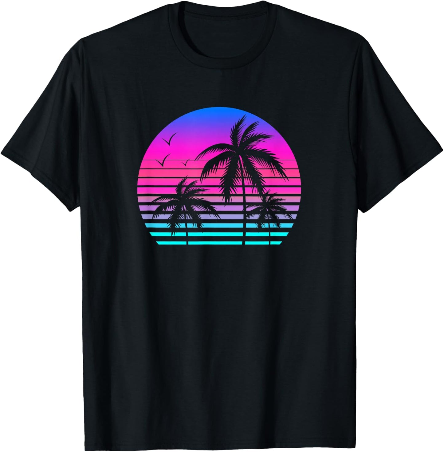 Sunset Palm Tree Casual Fashion Aesthetic Vaporwave T-Shirt - T-Shirt | Black