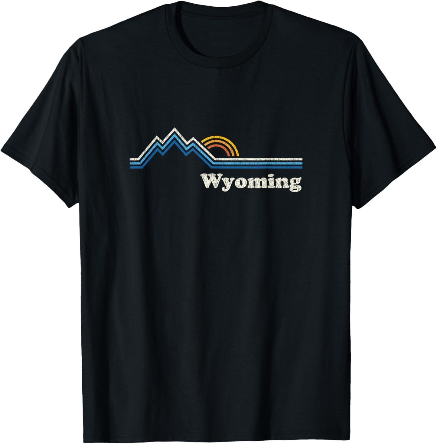 Retro Wyoming T Shirt Vintage Sunrise Mountains Design T-Shirt - T-Shirt | Black