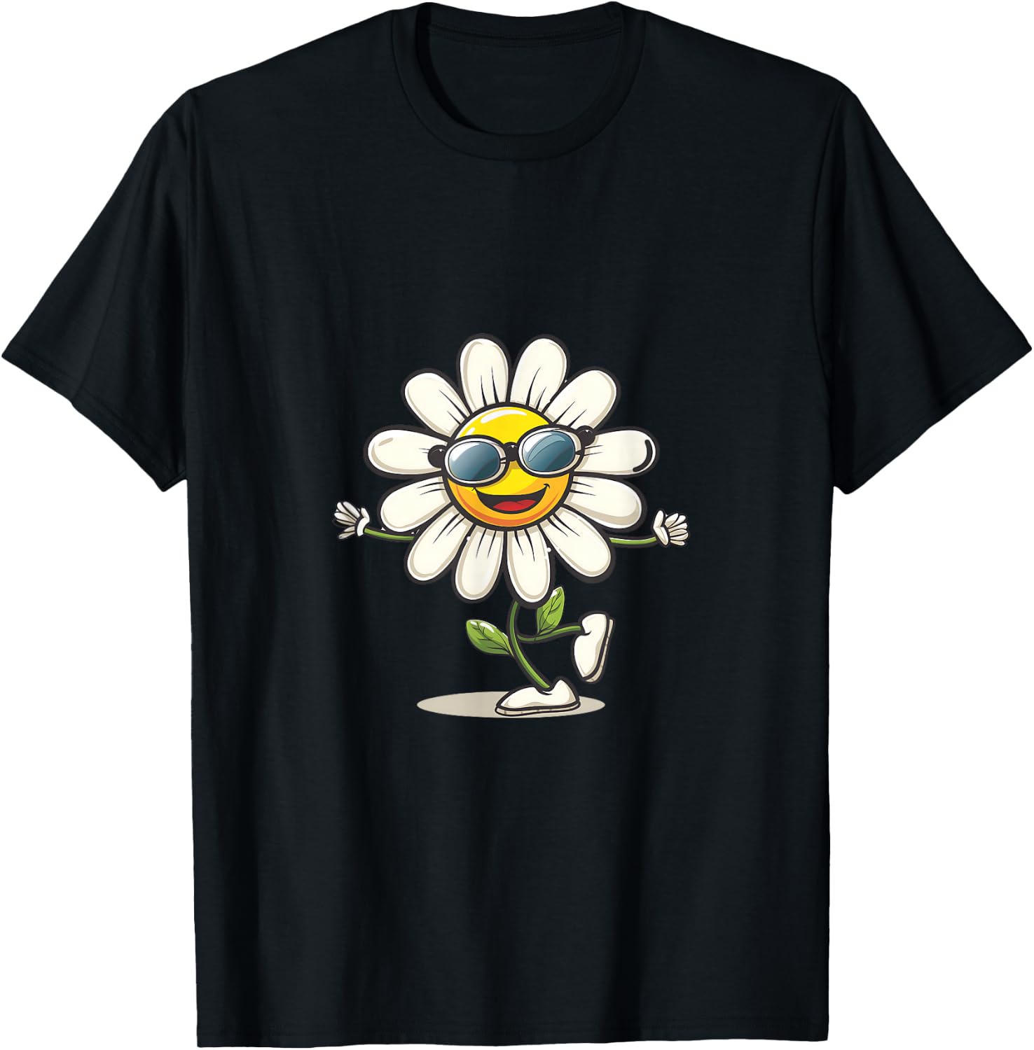 Lustige tanzende Gänseblümchen Maiblume mit Sonnenbrille T-Shirt - T-Shirt | Black