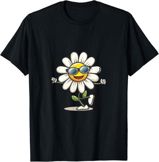 Lustige tanzende Gänseblümchen Maiblume mit Sonnenbrille T-Shirt - T-Shirt | Black