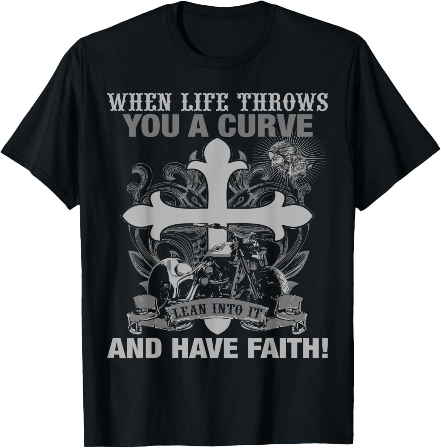 Christian Biker T Shirt Have Faith Motorcycle Design T-Shirt - T-Shirt | Black