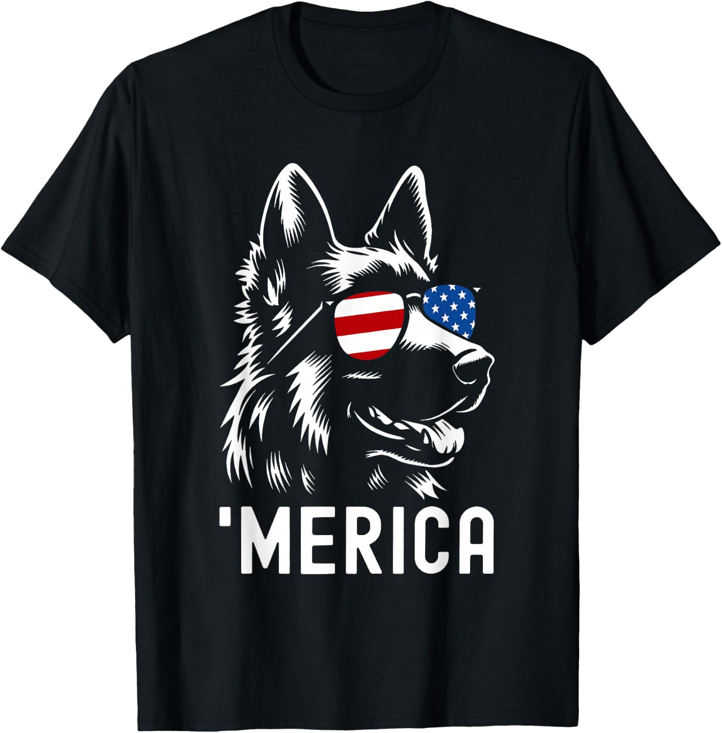 Merica German Shepherd American Flag Sunglasses Patriotic T-Shirt - T-Shirt | Black