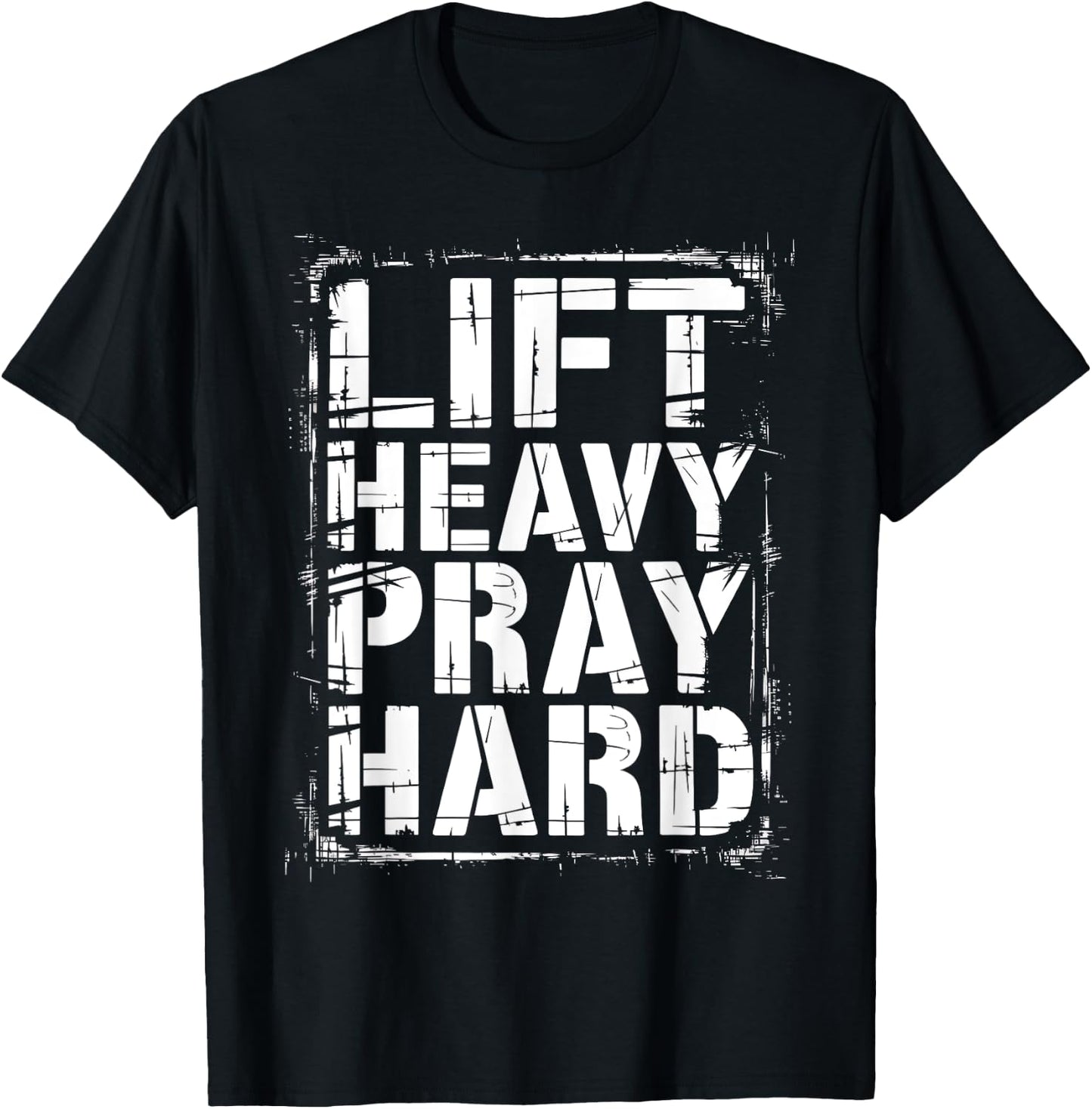 Graphic 365 Lift Heavy Pray Hard Christian -Adults Kids Black Small Short Sleeve Cotton Blend Casual Graphic T-Shirt - T-Shirt | Black