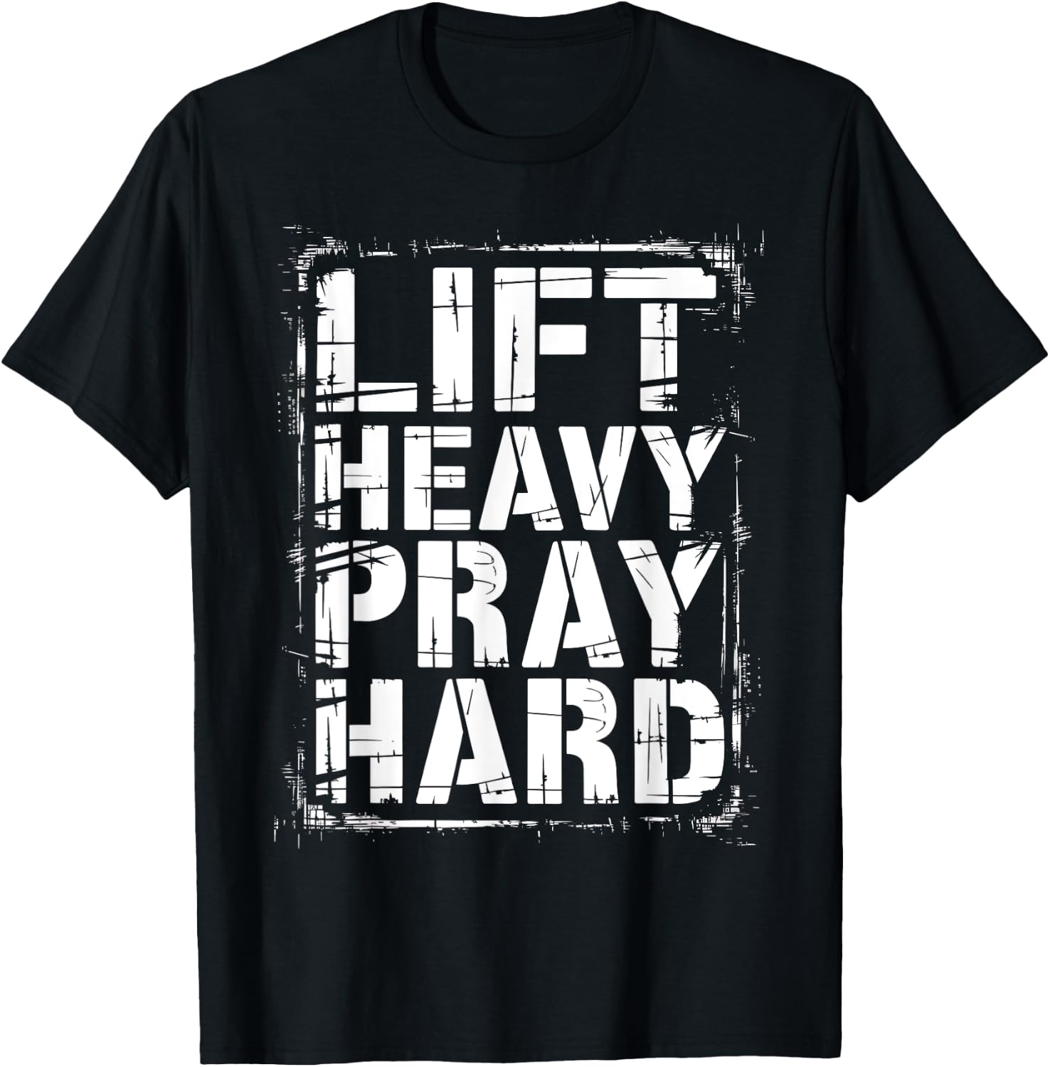 Graphic 365 Lift Heavy Pray Hard Christian -Adults Kids Black Small Short Sleeve Cotton Blend Casual Graphic T-Shirt - T-Shirt | Black