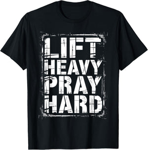 Graphic 365 Lift Heavy Pray Hard Christian -Adults Kids Black Small Short Sleeve Cotton Blend Casual Graphic T-Shirt - T-Shirt | Black