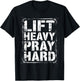 Graphic 365 Lift Heavy Pray Hard Christian -Adults Kids Black Small Short Sleeve Cotton Blend Casual Graphic T-Shirt - T-Shirt | Black