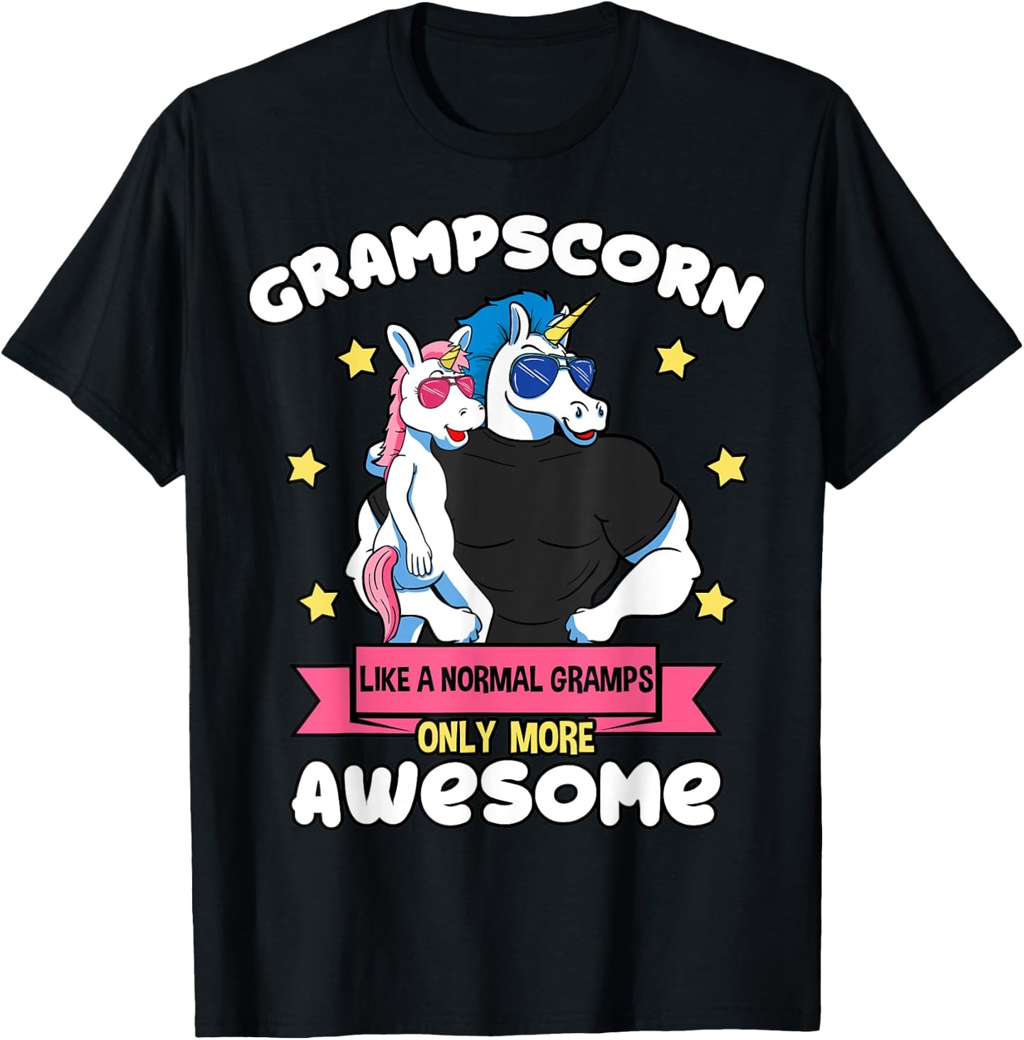 Grampscorn 1 Kid Father's Day Gramps Unicorn Granddaughter T-Shirt - T-Shirt | Black