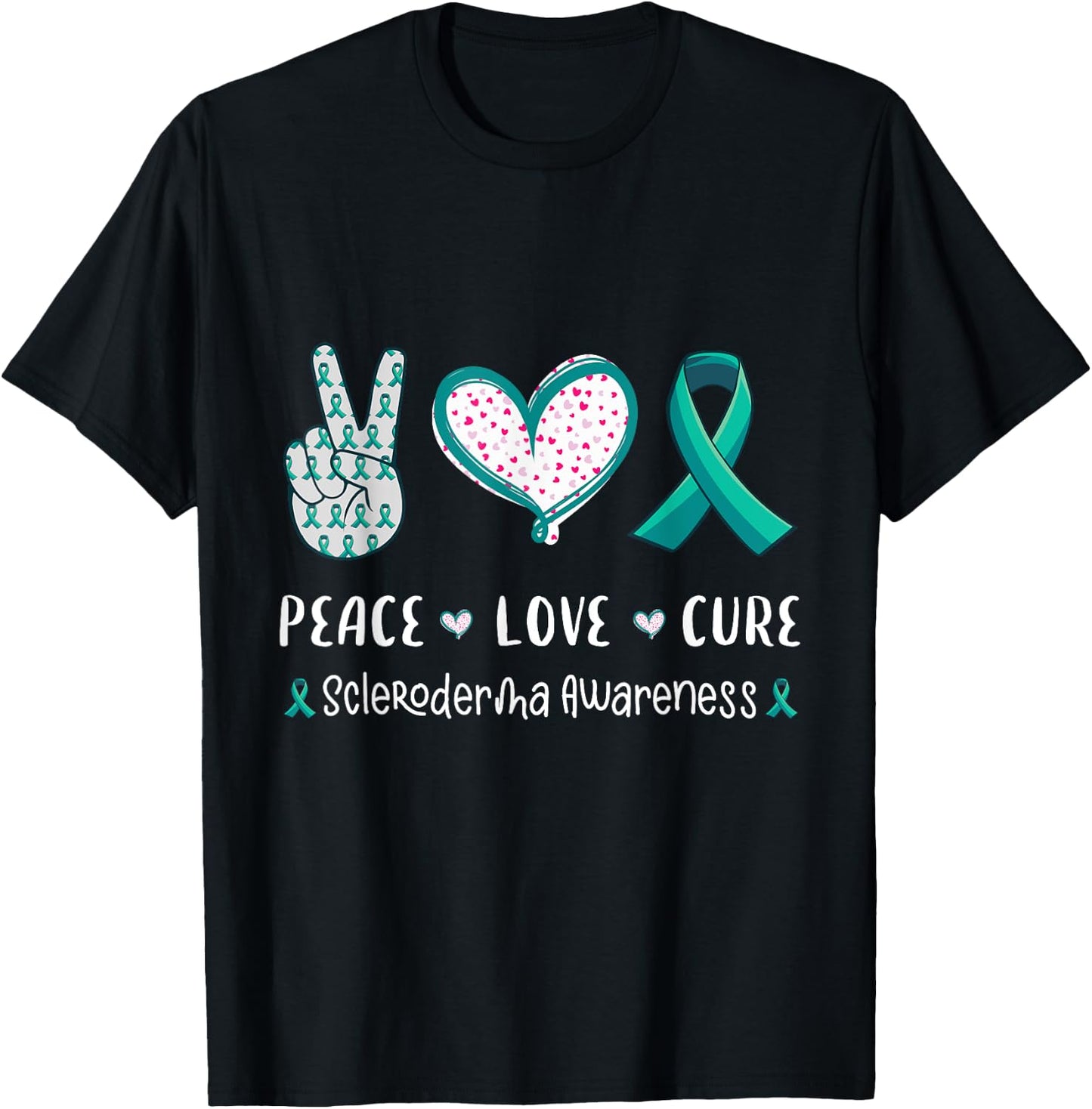 Peace Love Cure Scleroderma awareness men women kids crest T-Shirt - T-Shirt | Black