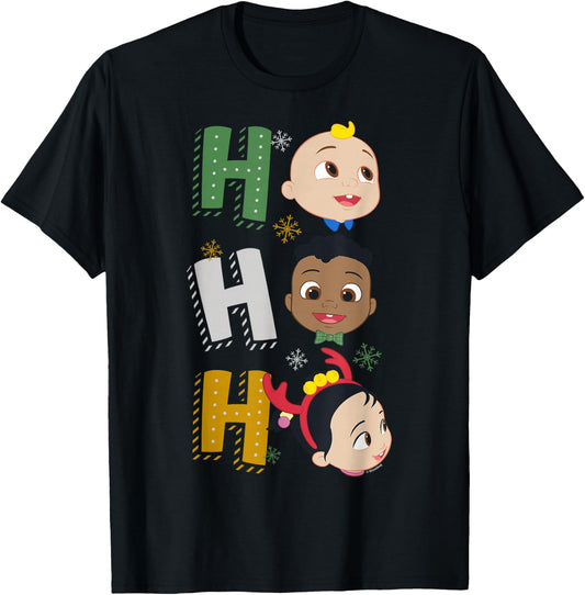 CoComelon Classic Christmas Ho Ho Ho Group Shot T-Shirt - T-Shirt | Black