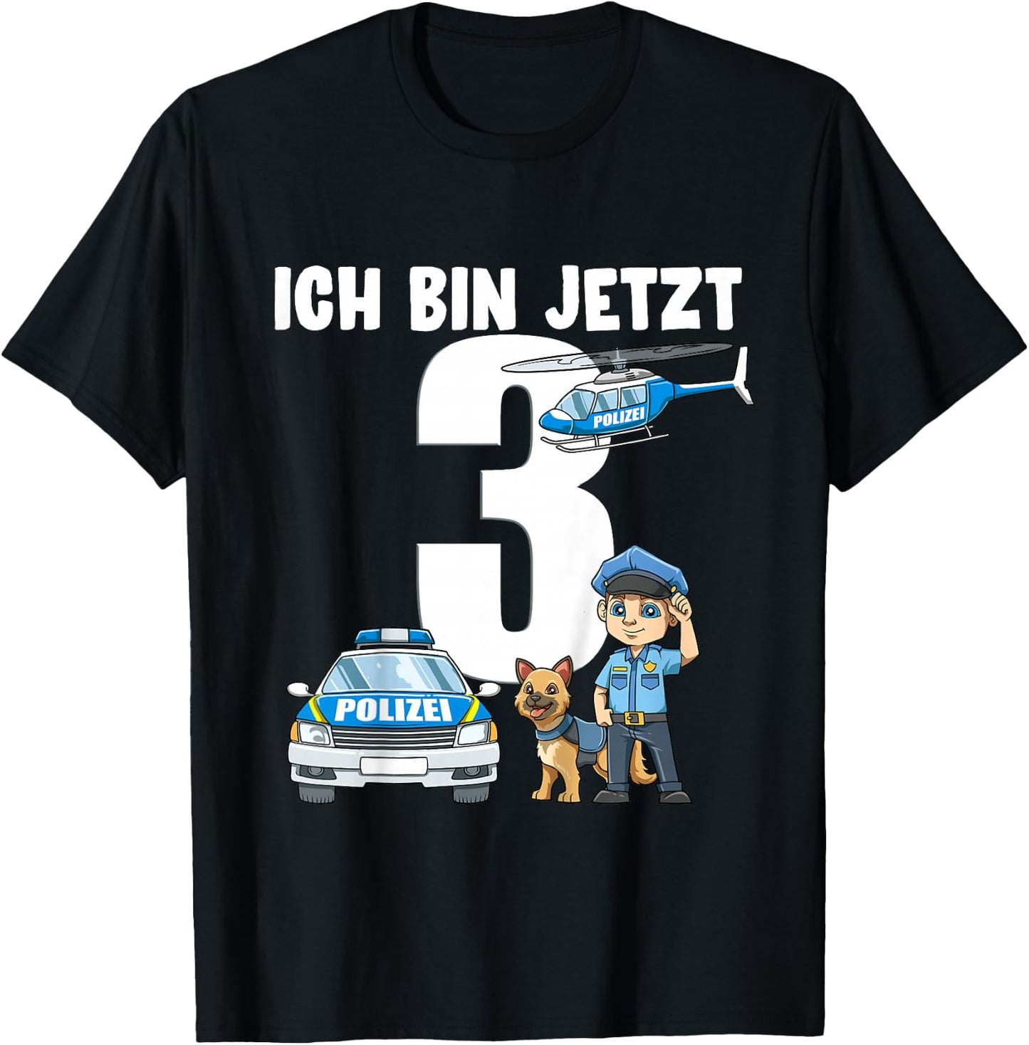 Children's 3rd Birthday Police Shirt - 3 Years Old Gift , black T-Shirt - T-Shirt | Black