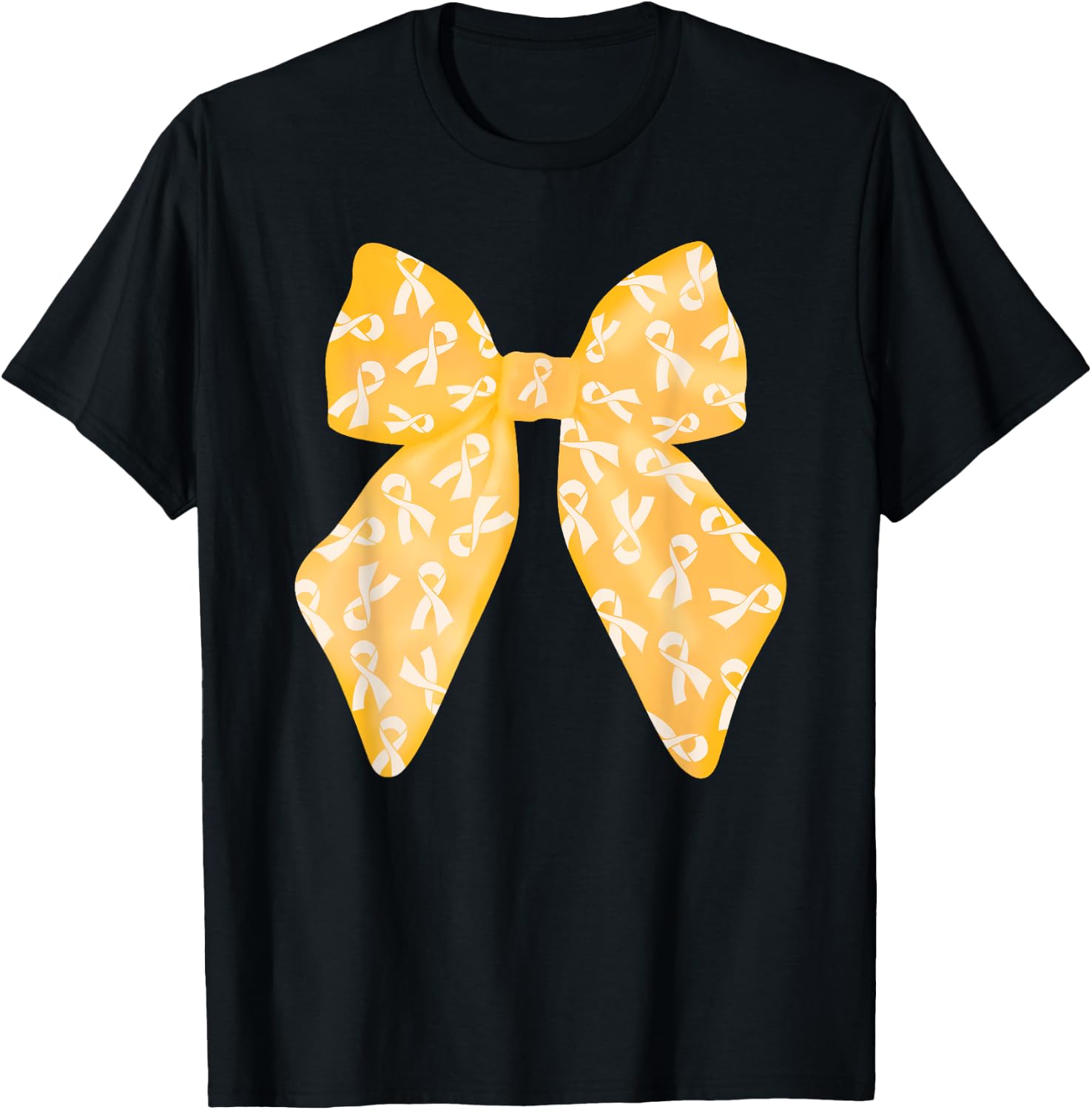 Coquette Gold Bow Childhood Cancer Awareness Women Kids Girl T-Shirt - T-Shirt | Black