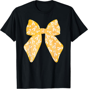 Coquette Gold Bow Childhood Cancer Awareness Women Kids Girl T-Shirt - T-Shirt | Black
