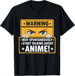 Warning May Spontaneously Talk About Anime Funny Manga Girl T-Shirt - T-Shirt | Black