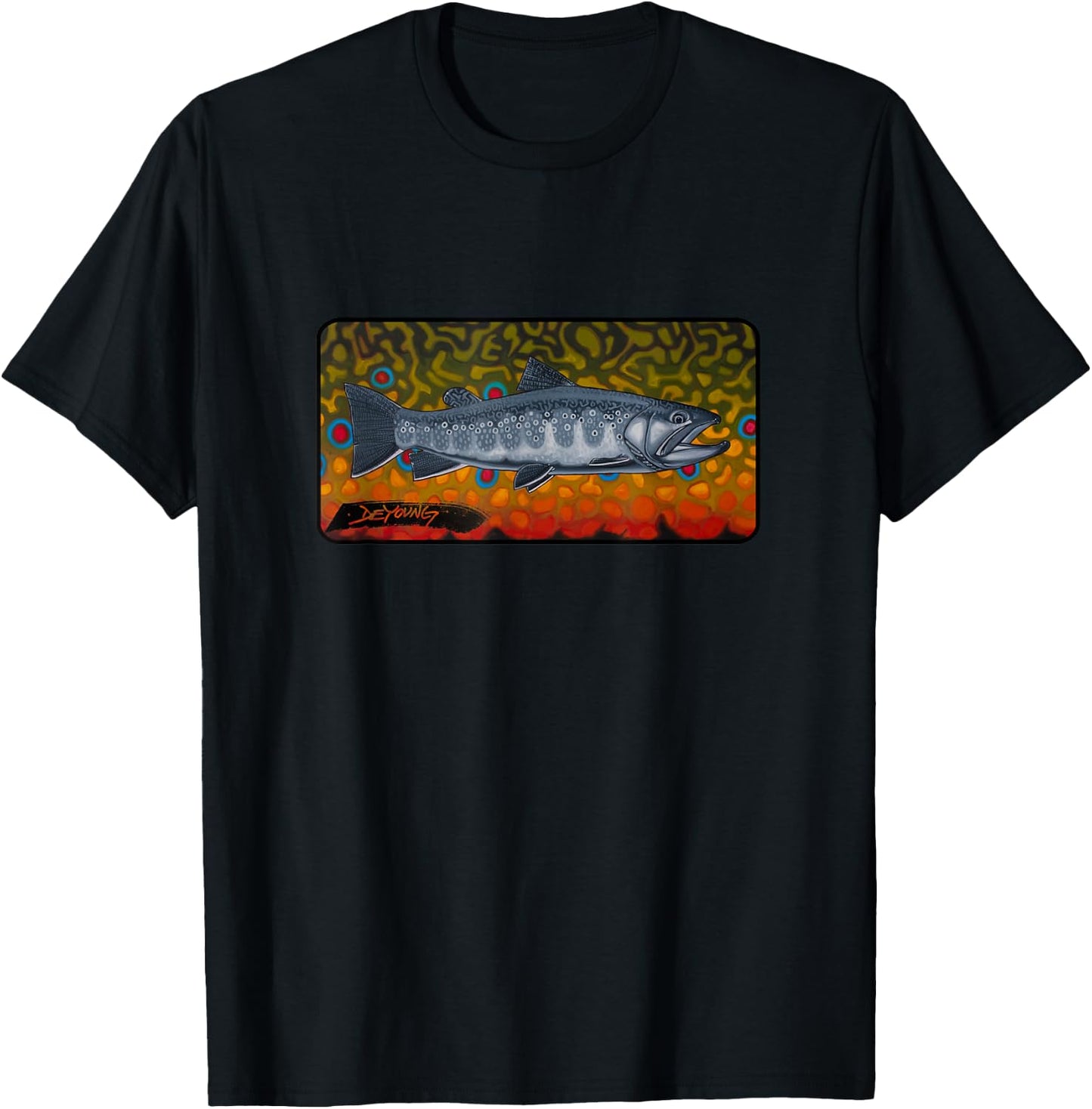 Contemporary Brook Trout Fly Fishing Derek DeYoung T-Shirt - T-Shirt | Black