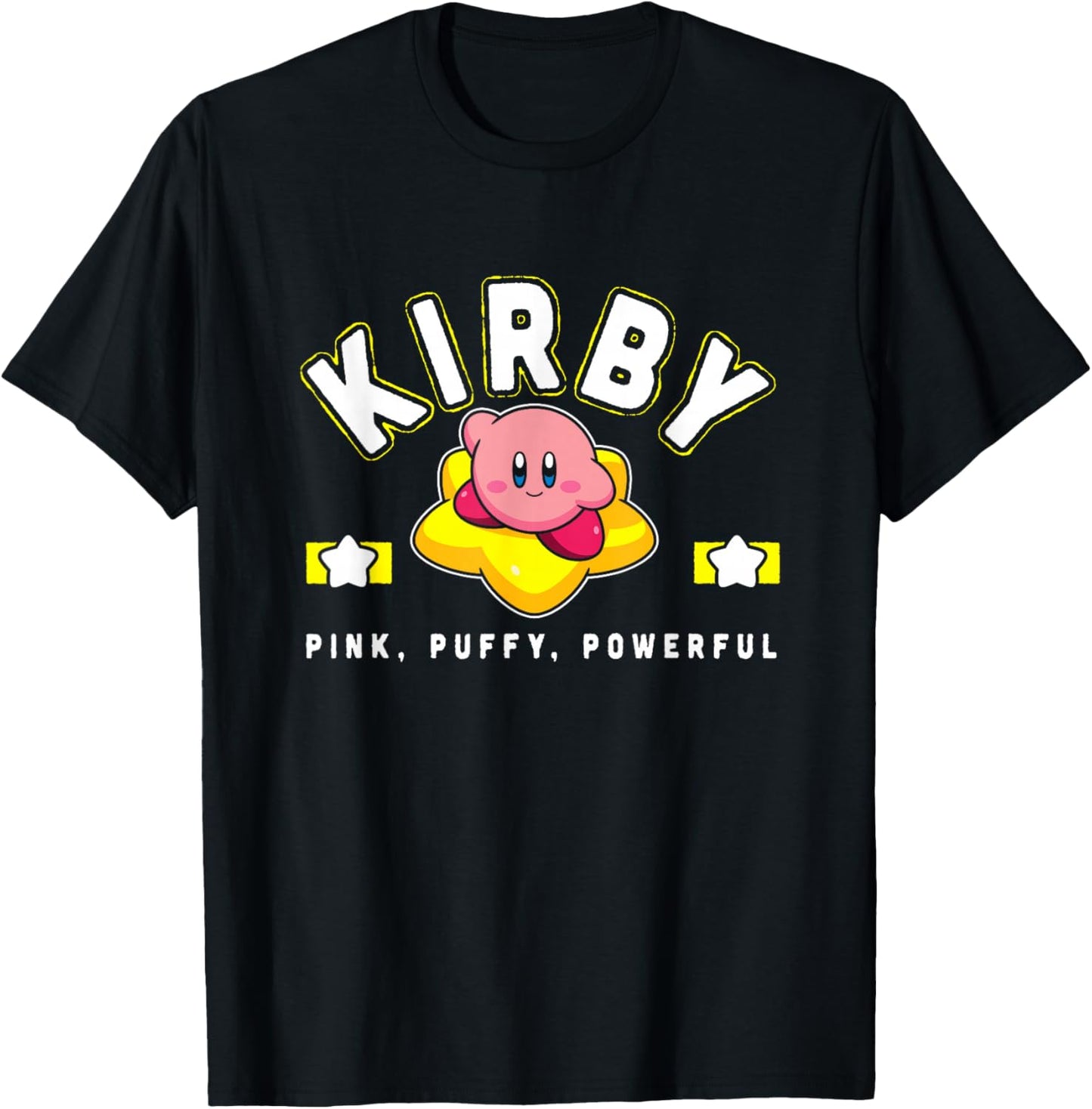 Kirby Cute Star Pink Puffy Powerful Big Chest Poster T-Shirt - T-Shirt | Black