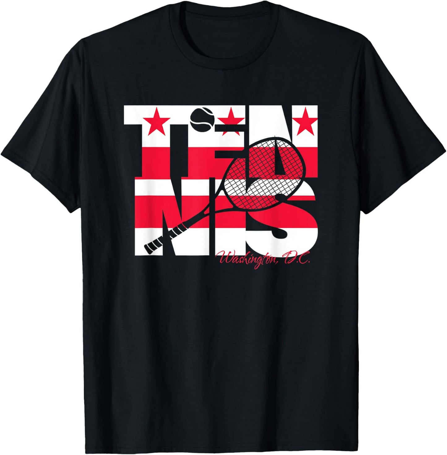 Washington DC Tennis Player The District Flag Art Metro Area T-Shirt - T-Shirt | Black