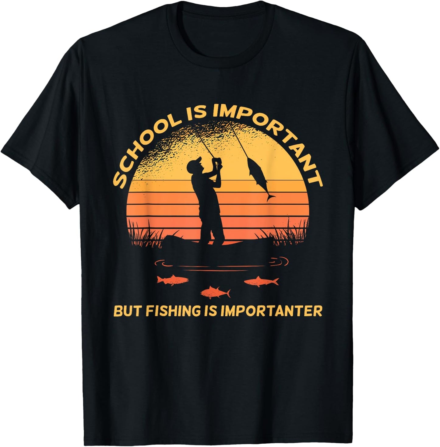 Vintage School Is Important But Fishing Is Importanter T-Shirt - T-Shirt | Black