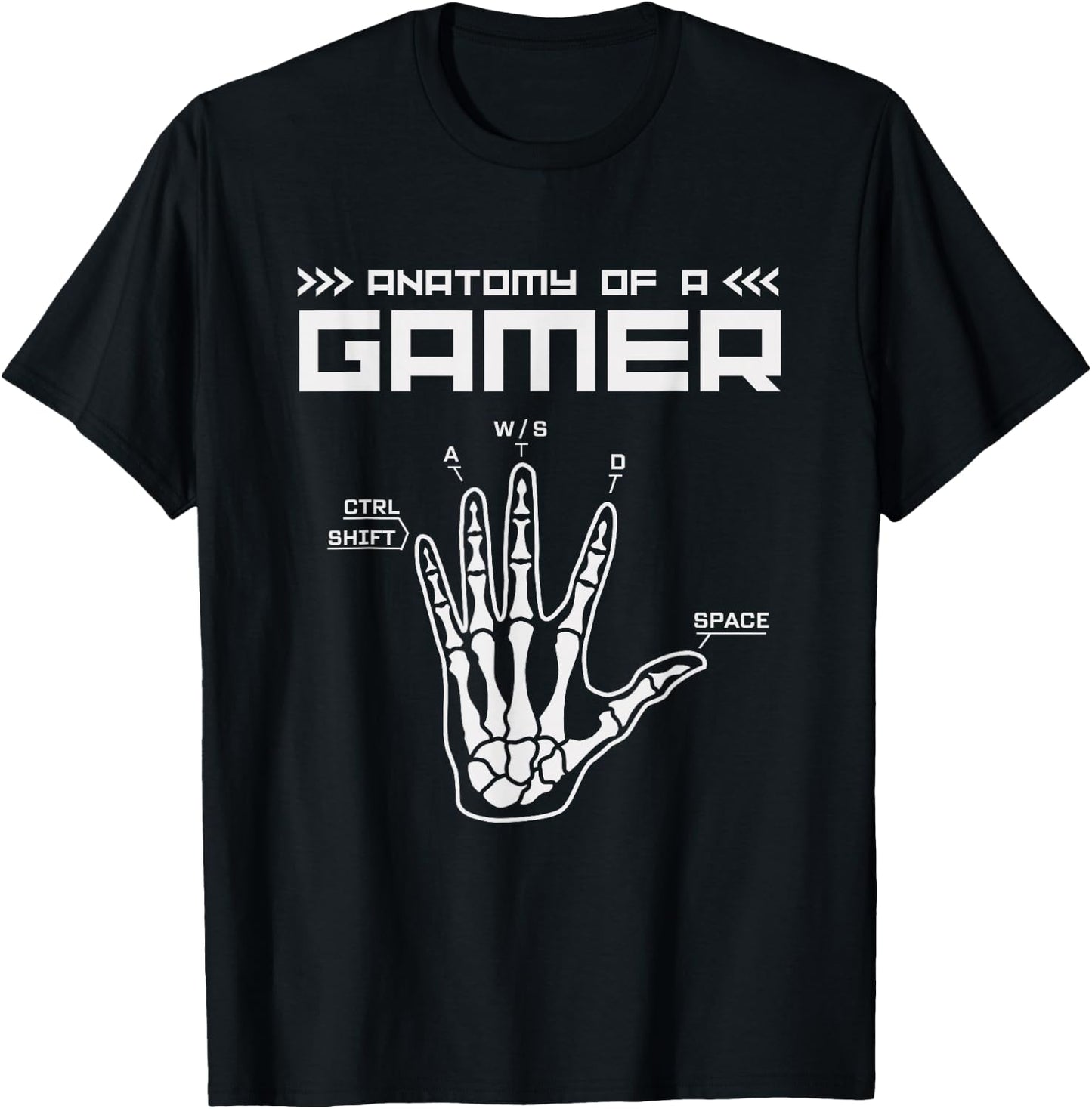 Skeleton Hand Anatomy of a Gamer Pajamas Computer Game Funny , Black, S T-Shirt - T-Shirt | Black