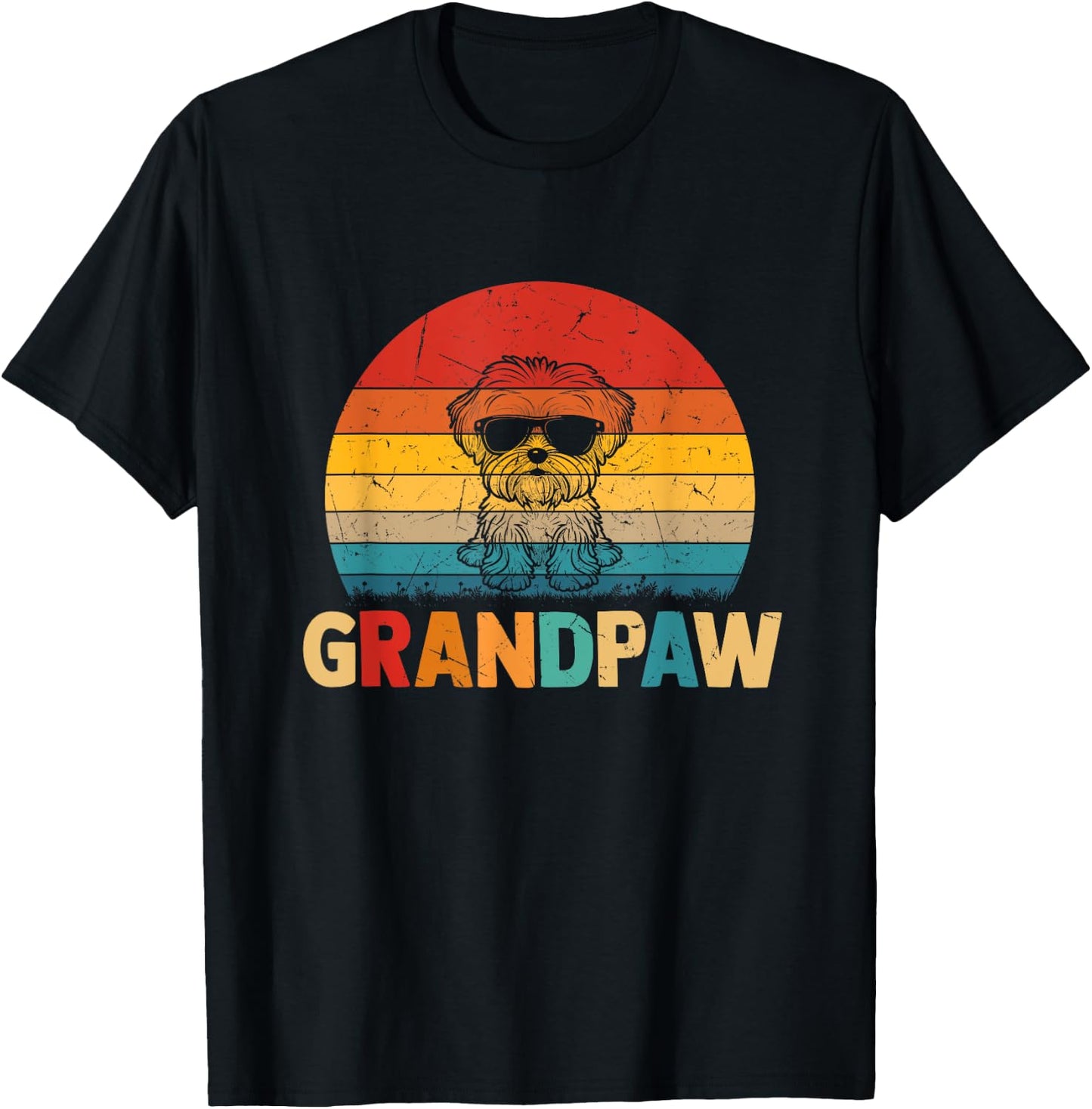 Funny Grandpaw Retro Vintage Maltese Lovers Grandpa Fathers T-Shirt - T-Shirt | Black