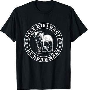 Distracted By Brahmans American Brahman Cow Livestock Cattle T-Shirt - T-Shirt | Black