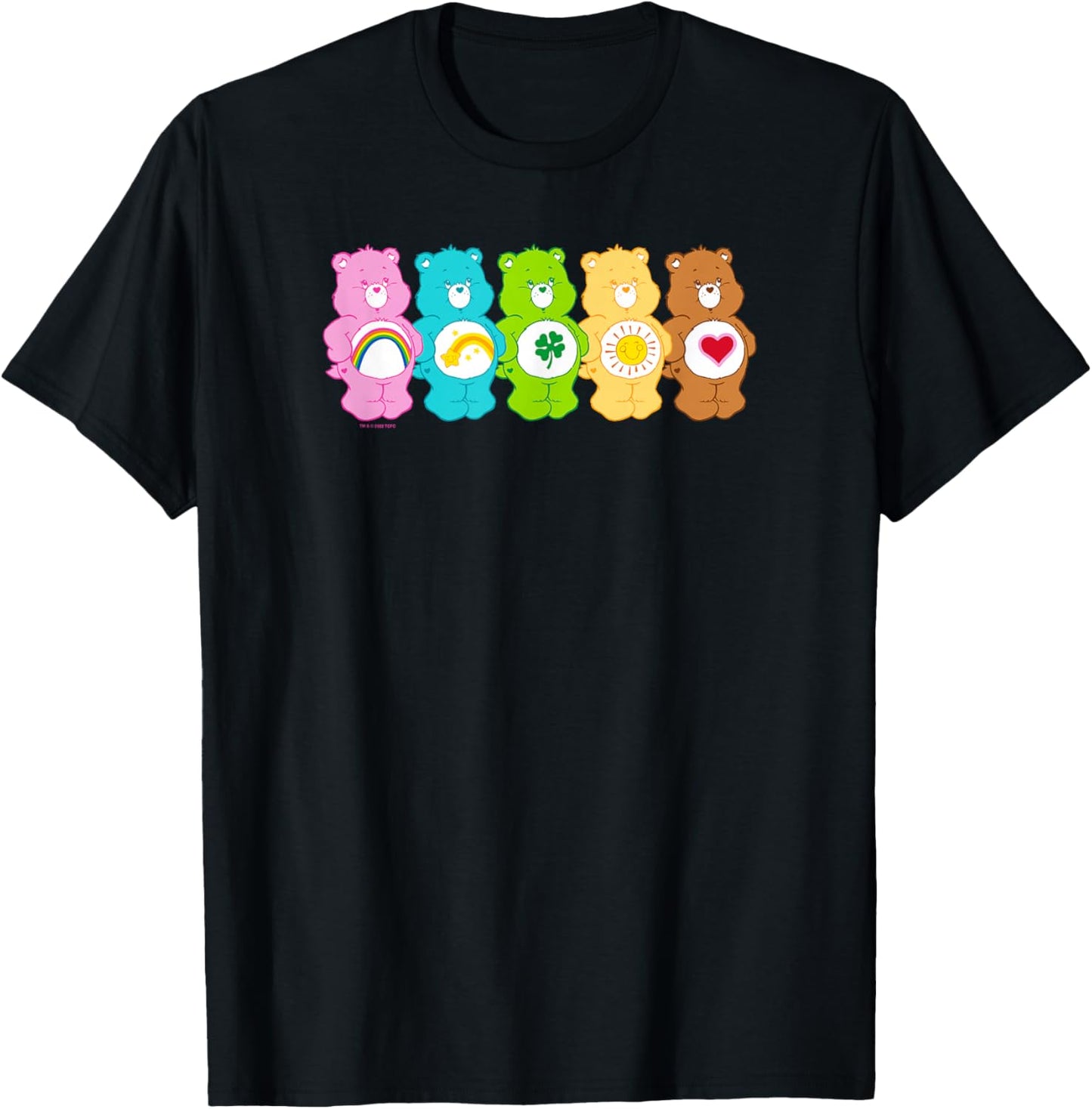 Care Bears Vintage Classic Rainbow Bears Group Line Up , Black, S T-Shirt - T-Shirt | Black