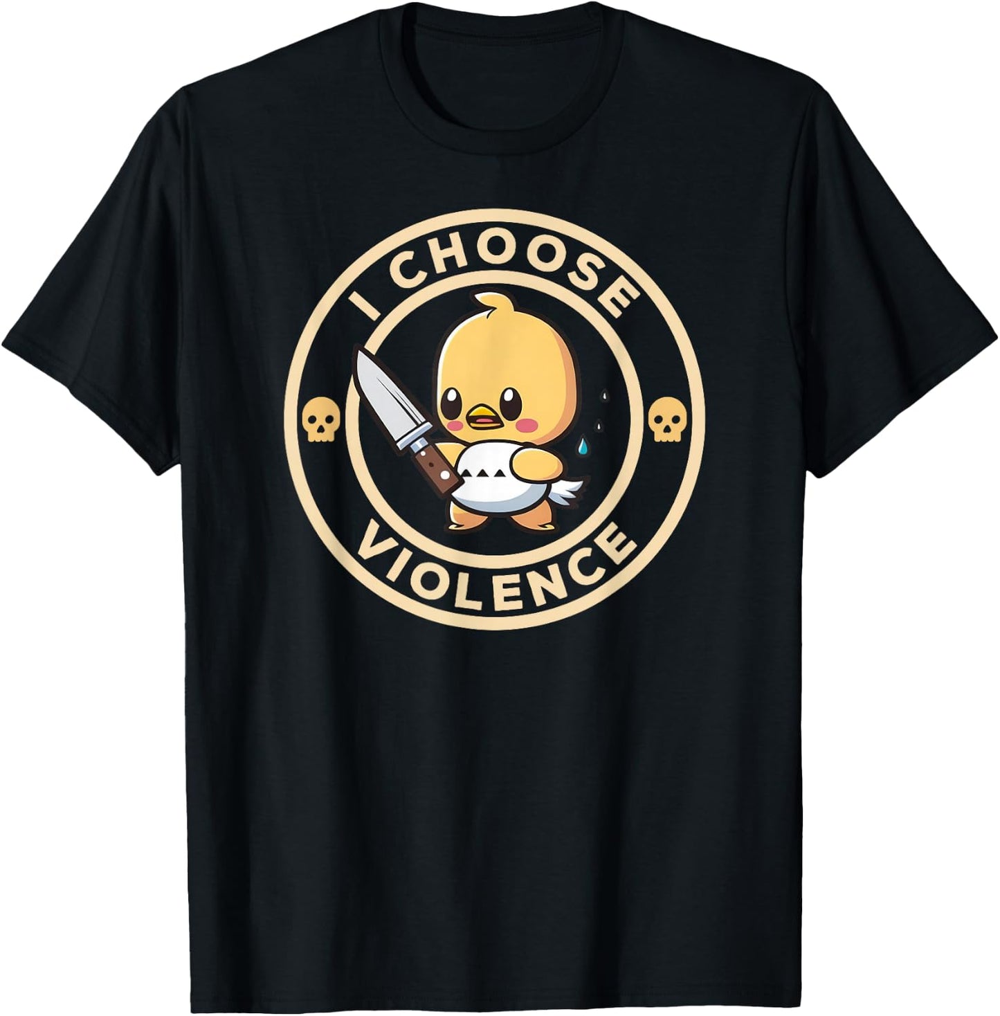 I Choose Violence Funny Cute Duck Holding Knife T-Shirt - T-Shirt | Black