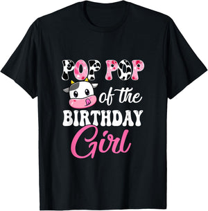 Pop Pop Of The Birthday Girl Farm Cow 1St Birthday Girl T-Shirt - T-Shirt | Black