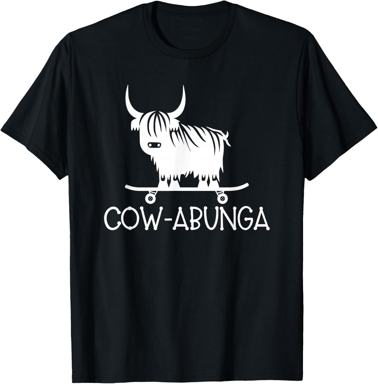 Highland Cow Skateboard Cowabunga Funny Western Girl Country T-Shirt - T-Shirt | Black