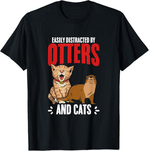Cute Sea Otter Lover Funny Otter Animal Otter And Cats - Black, Small, -Adults, Short Sleeve, Classic Fit, Cotton 65%, Polyester 35% T-Shirt - T-Shirt | Black
