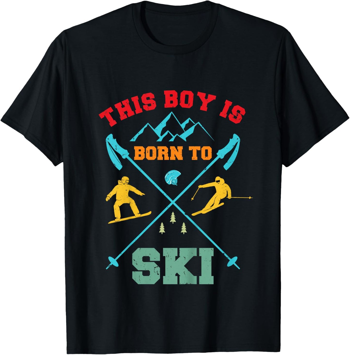 Children's Skiing Cool Boys Riding Ski Funny Boys , black T-Shirt - T-Shirt | Black