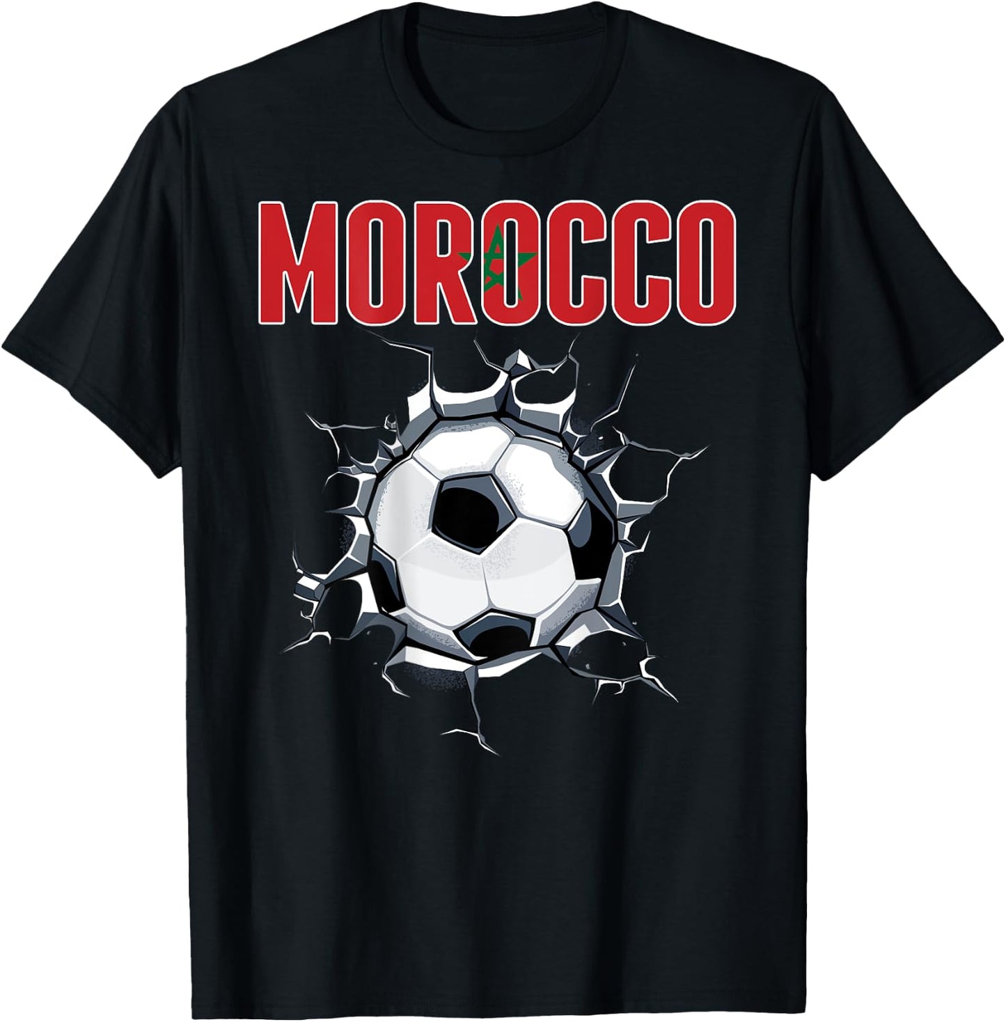 Morocco Soccer Fans Jersey Moroccan Football In Cracked Wall T-Shirt - T-Shirt | Black