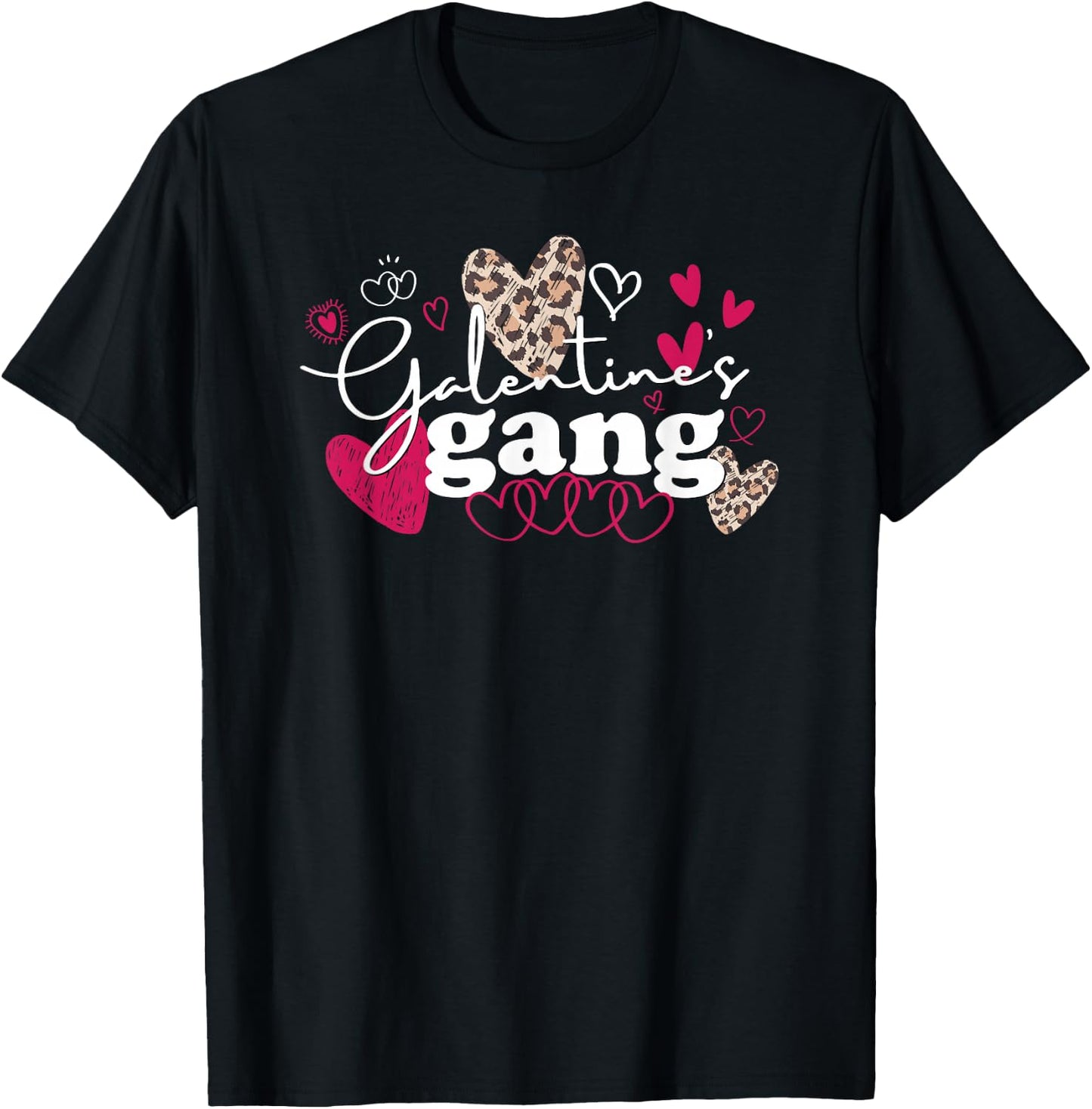 Matching Valentine's Day Galentines Gang Cute Leopard Hearts T-Shirt - T-Shirt | Black