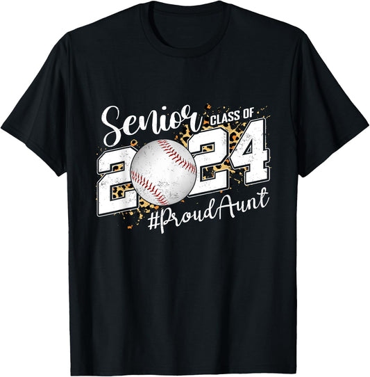 Proud Senior Aunt Class Of 2024 Baseball Graduation T-Shirt - T-Shirt | Black