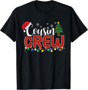 Christmas Cousin Crew Plaid Santa Family Matching Pajamas T-Shirt - T-Shirt | Black