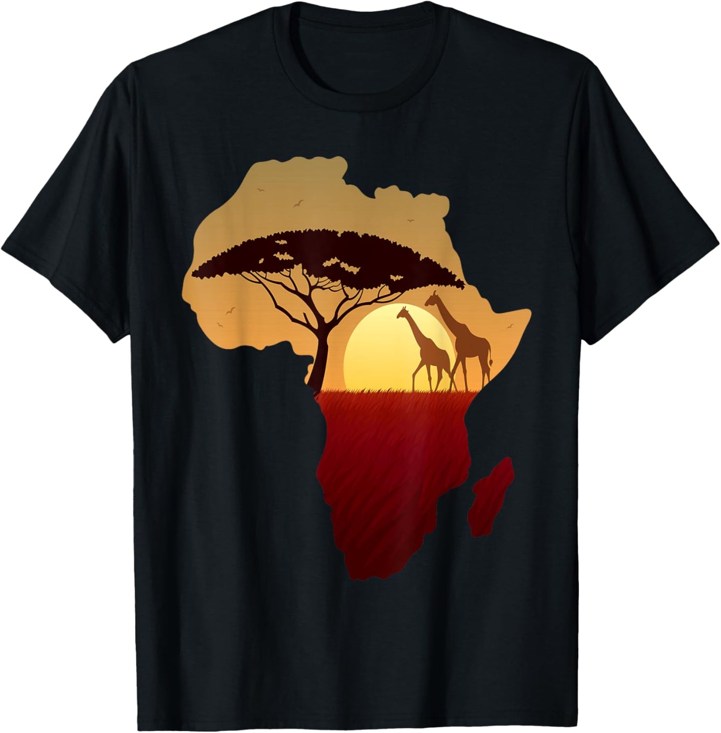 Africa Giraffe Map Dad South Animals Big Five Safari T-Shirt - T-Shirt | Black