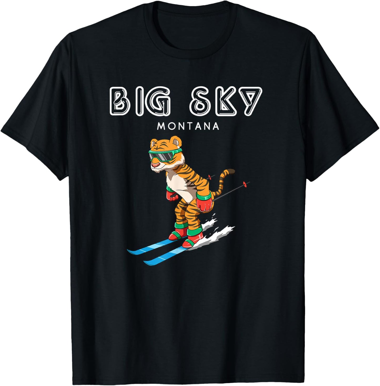 Big Sky Montana - Funny Ski Tiger T-Shirt - T-Shirt | Black